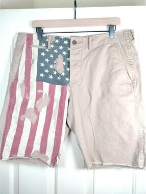 Denim & Supply Ralph Lauren American Flag Distressed Chino Shorts Men’s 36 Khaki